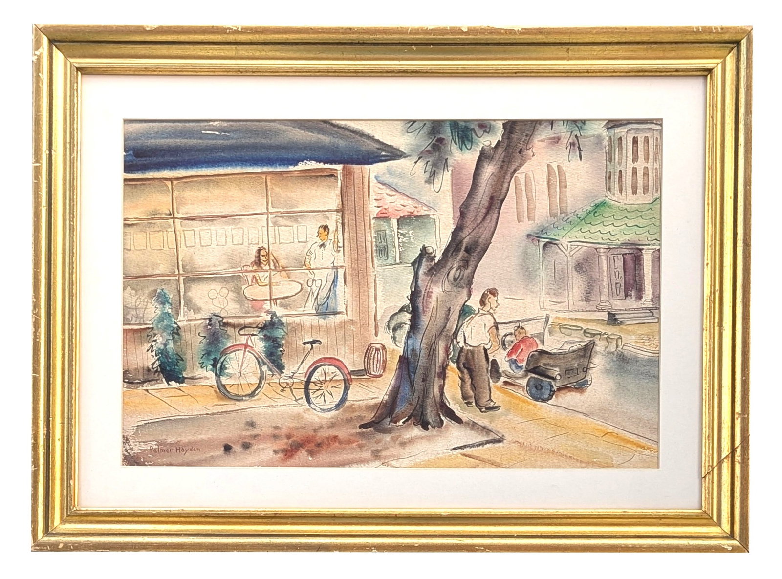 Palmer Cole (Hedgeman) Hayden (1890 - 1973) American: Palmer Cole (Hedgeman) Hayden (1890 - 1973) American Watercolor on Paper Measure 12 1/2"in H x 18 1/2"in W and 18"in H x 24 1/2"in W x 1"in D framed Known for: African American figure, ethnic urban ge