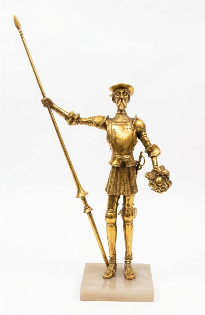 Vintage Cast Bronze Don Quixote Figural Statue on Onix Base (1 of 5)