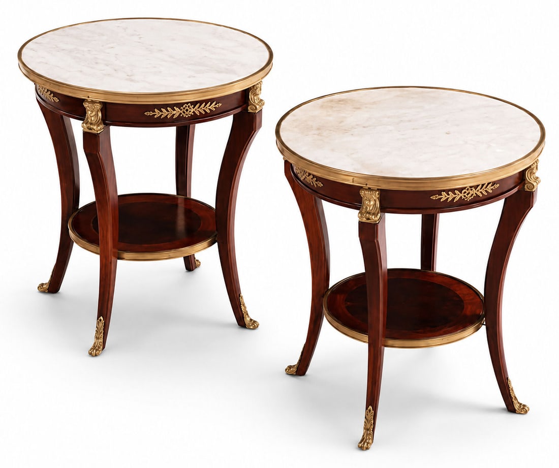 Pair of French Empire Style Ormolu Mounted Marble Top Gueridon Side Tables (1 of 4)