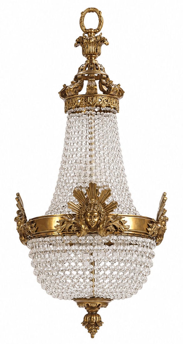 French Empire Style Gilt Bronze & Cut Crystal Sac a Mouche Chandelier (1 of 5)