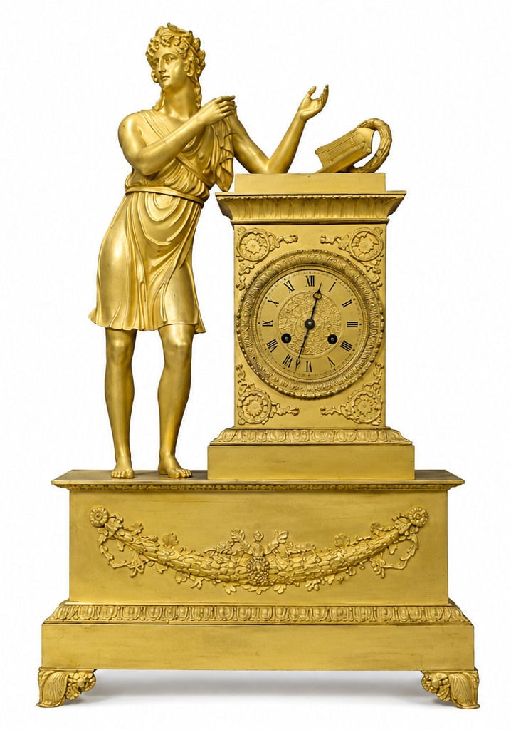 French Empire Gilt Bronze Allegorical Mantel Clock " Apollo / Lyric Poetry " (1 of 10)
