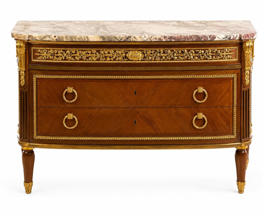 Important Louis XVI Style Commode by Haentges Freres with Marble Top and Gilt Bronze Mounts (1 of 10)