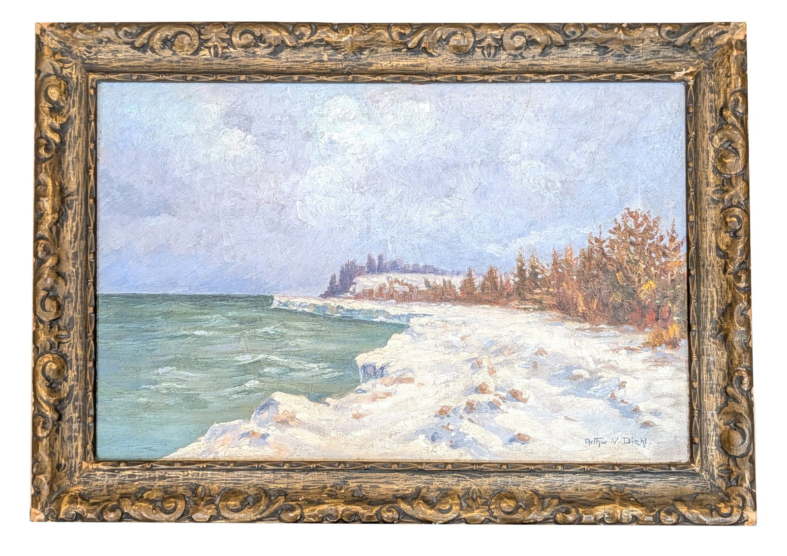 Arthur Vidal Diehl (1870 - 1929) England: Arthur Vidal Diehl (1870 - 1929) England Oil on Canvas Measure 13"in H x 20'in W and 16 3/4"in H x 23 3/4"in W framed Known for: Sand dune landscape, beach and marine painting Biography: Born in Engla