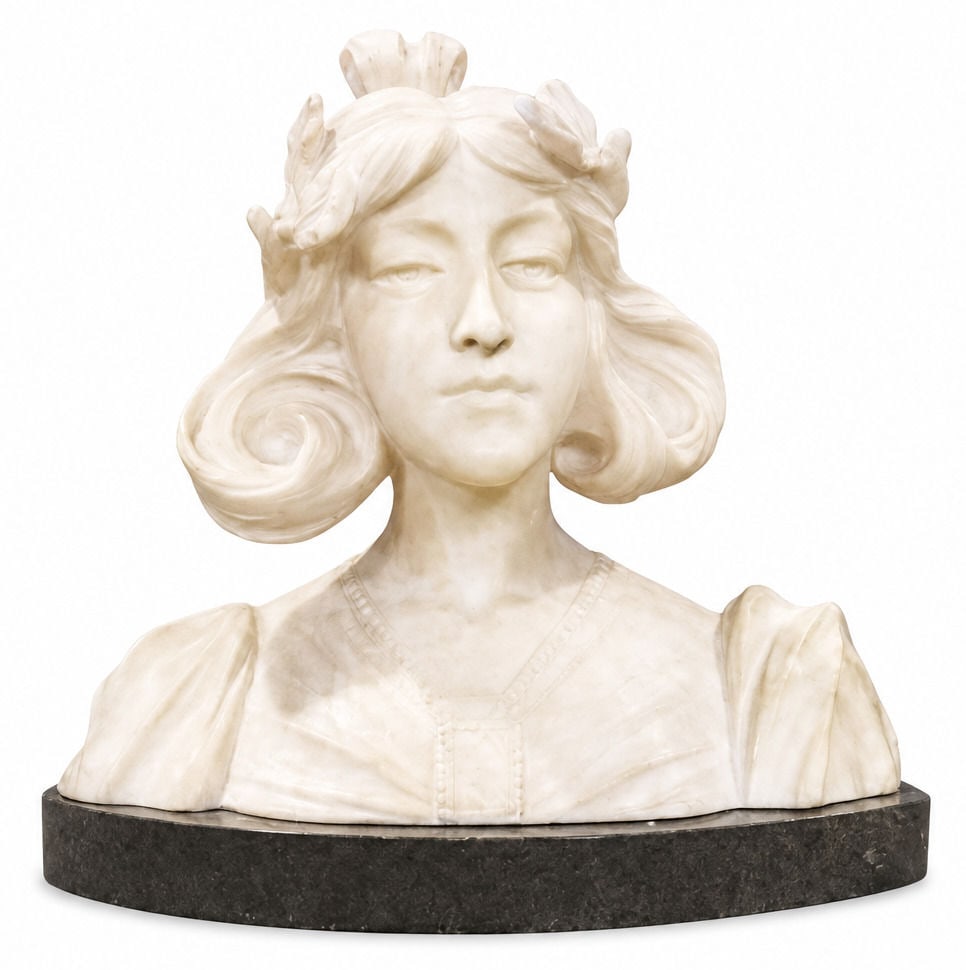 Art Nouveau Carved Marble Bust Titled " Beatrice " (1 of 7)