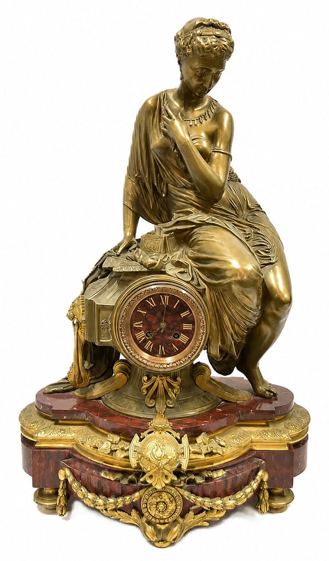 French Neoclassical Gilt Bronze & Griotte Marble Mantel Clock by Jean-Jules Salmson (1 of 5)