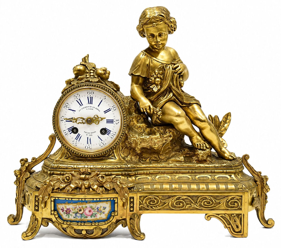 French Ormolu Gilt Bronze Figural Mantel Clock by Veuve Asselin, Palais Royal (1 of 4)