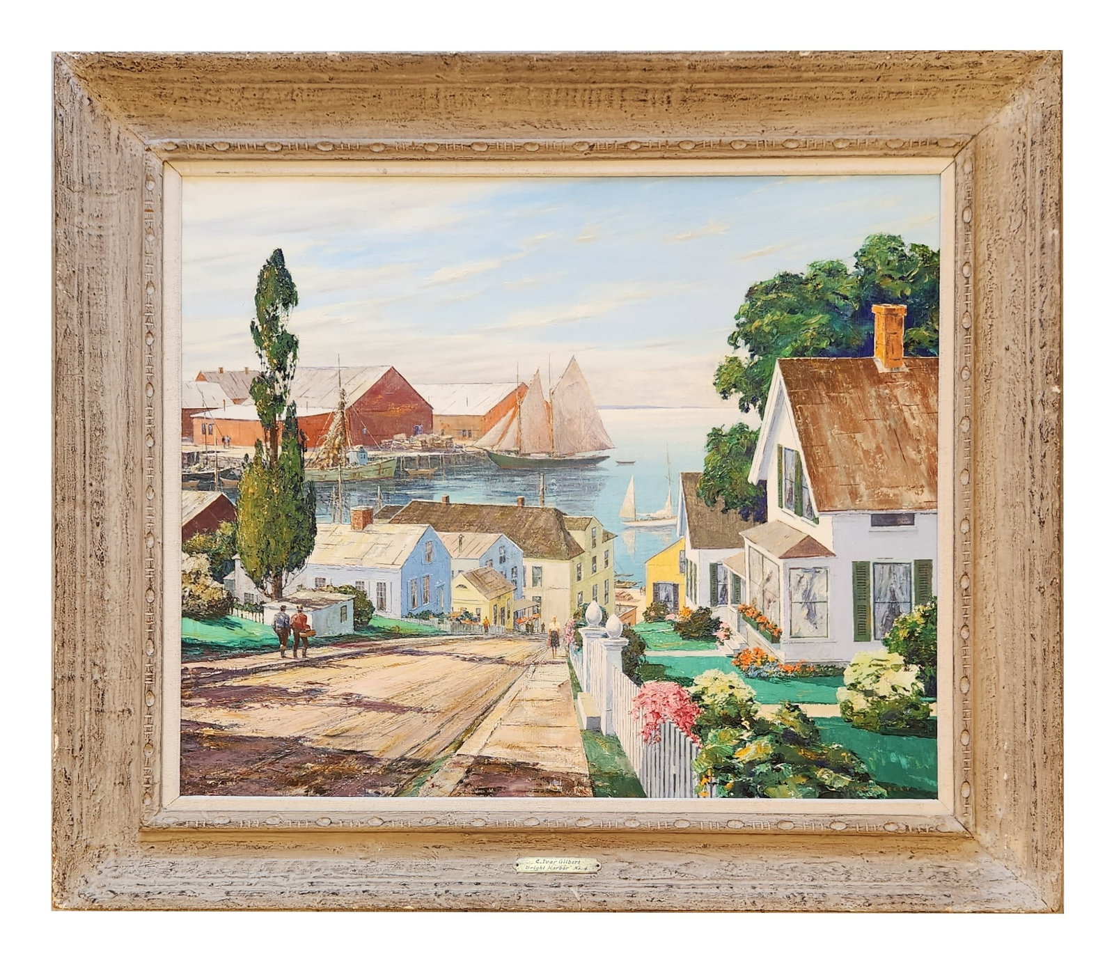 Carl Ivar Gilbert (1882 - 1959) American: Carl Ivar Gilbert (1882 - 1959) American Title: Bright Harbor #4 Oil on Canvas Measure 25"in H x 30"in W and 33"in H x 39"in W with frame Biography: Was active/lived in New York, New Hampshire. Carl G