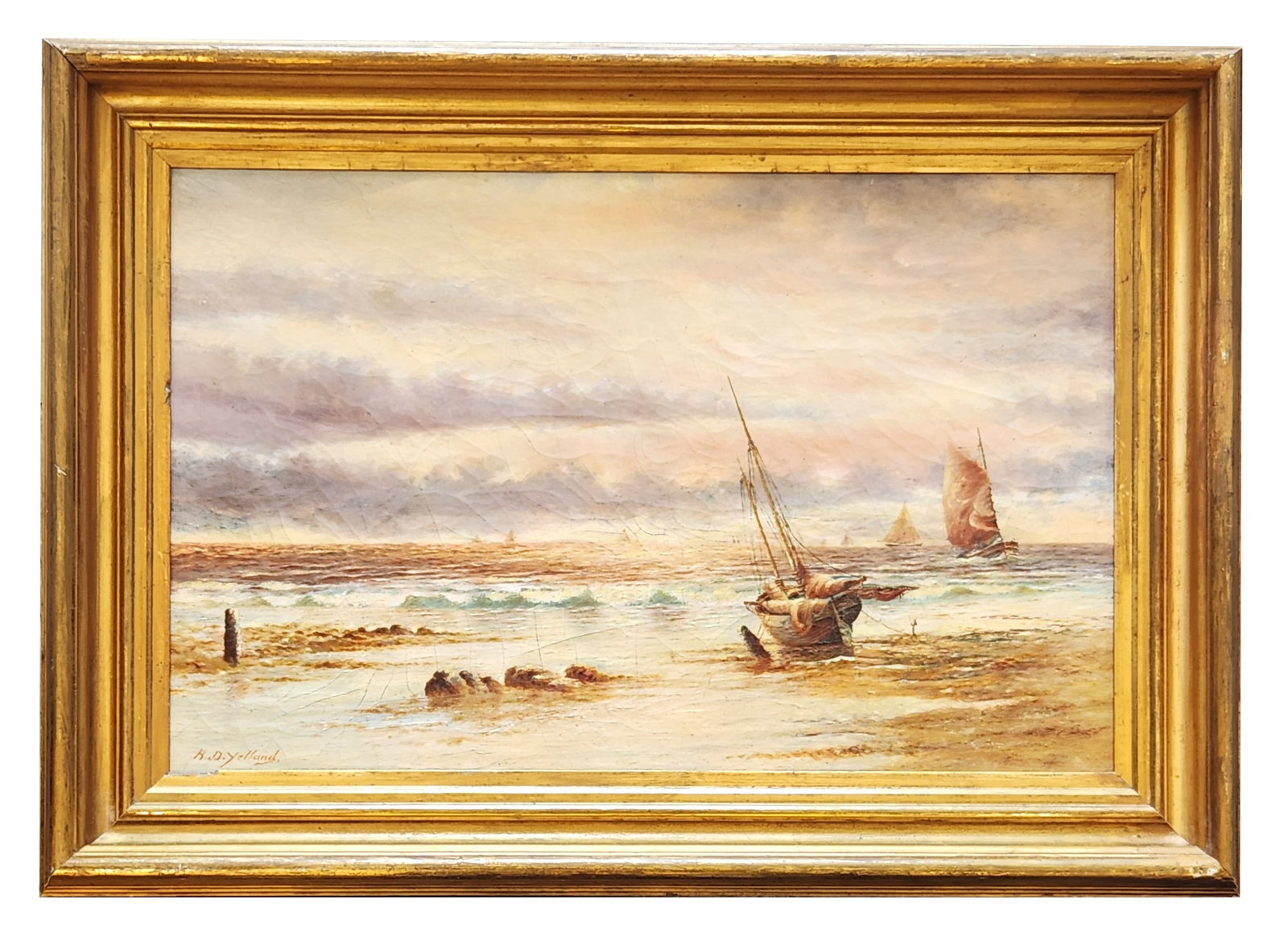 Raymond Dabb Yelland (1848 - 1900) England: Raymond Dabb Yelland (1848 - 1900) England Oil on Canvas Measure 15"in H x 23"in W and 20 1/4"in H x 28 1/2"in W x 2 1/2"in D with frame Known for: Painter-landscape, sunsets, coastal views Biography: