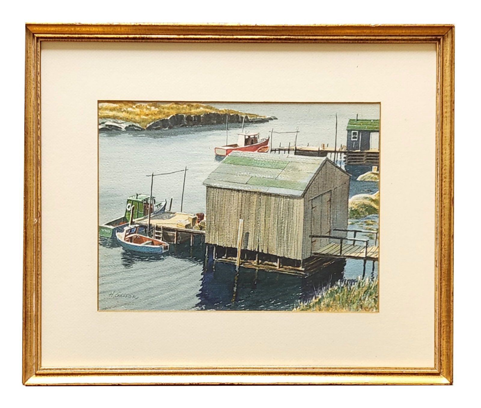 Henry Martin Gasser (1909 - 1981) American: Henry Martin Gasser (1909 - 1981) American Watercolor on Paper Measure 8 1/2"in H x 11 3/4"in W and 15"in H x 17 3/4"in W framed Known for: Town-landscape, marine, genre Name variants: Martin Henry Ga