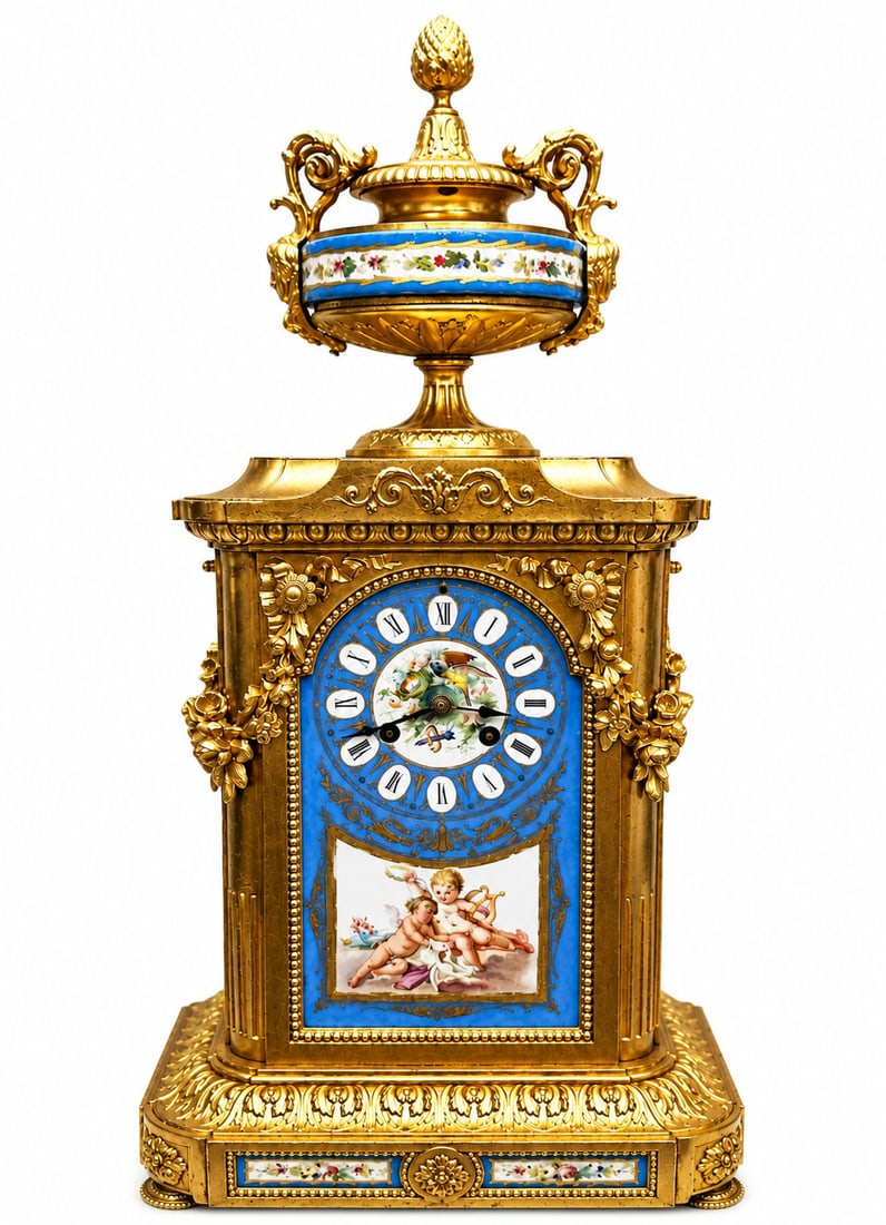 19th or 20th Century Bronze Dore Sevres Style Porcelain Clock Garniture (1 of 9)