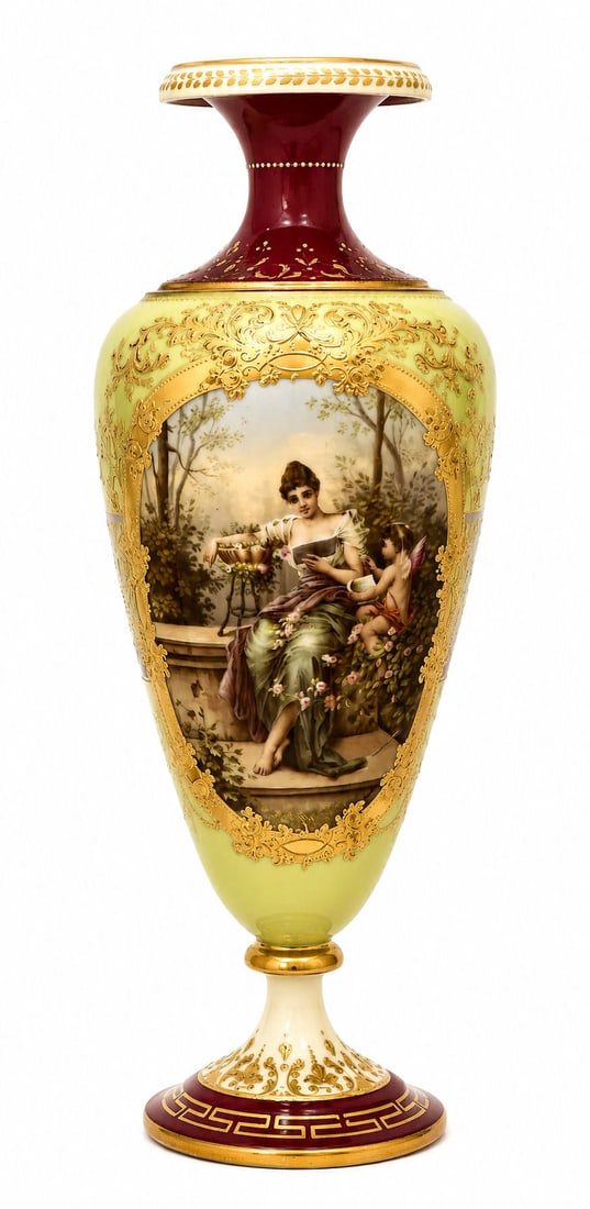 Large Austrian Hand-Painted Portrait Vase, Signed Edhiederl, Torlesung " c.1900 (1 of 6)