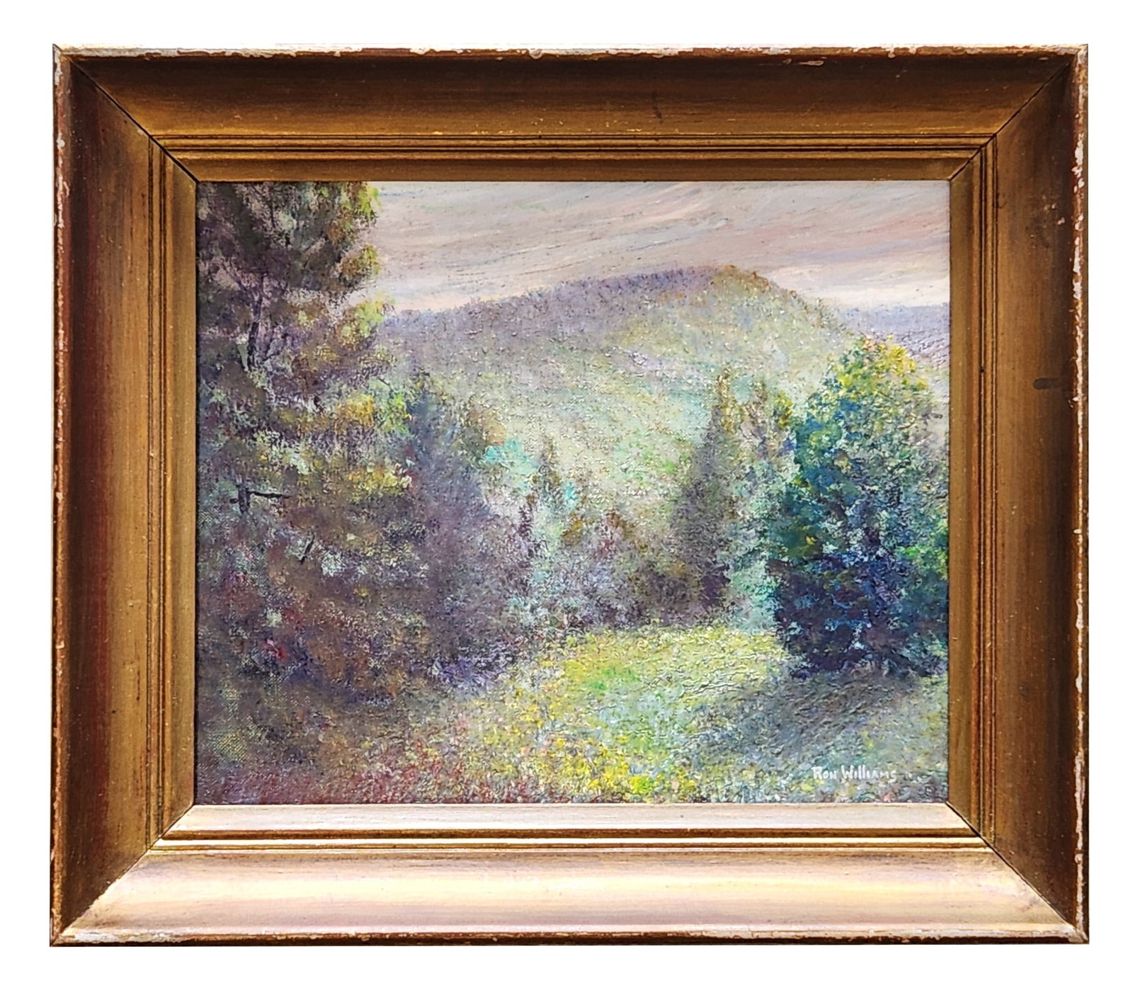 Ron Williams (1947 - 2016) American: Ron Williams (1947 - 2016) American Oil on Board Measure 9 1/2"in H x 11 1/2"in W and 13"in H x 15"in W x 1 3/4"in D Know: A native of Knoxville, TN and Navy veteran, Ron Williams began painting in hi
