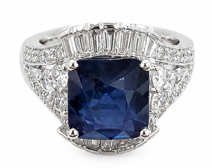 Otto Gottlieb Platinum 4.54 Carat Sri Lanka Blue Sapphire and Diamond Ring with GIA Report (1 of 6)