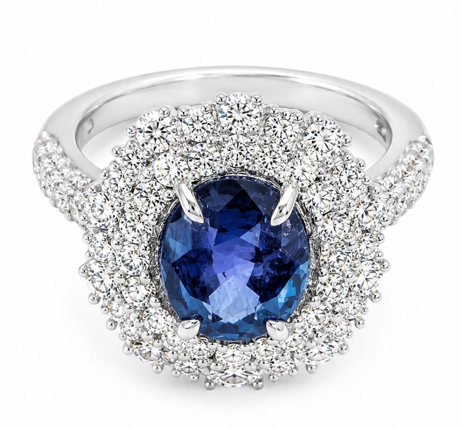 Oscar Friedman Platinum 4.86 CT GIA Certified Ceylon Blue Sapphire & 1.70 CTW Diamond Ring: Designer: Oscar Friedman Size:6 1/2 Metal: Platinum ( PT950 ) Total Ring Gross Weight: 9.4 Grams Center Stone: One Oval Brilliant Cut Natural Sri Lanka ( Ceylon ) Blue Sapphire Center Sapphire Weight: