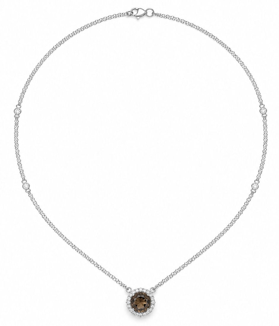 18K White & Yellow Gold 2.01 CT Fancy Dark Greenish Brown Orange Diamond Necklace: Metal: 18K White & Yellow Gold Necklace Length: 16 Inches Total Necklace Gross Weight: 7.2 Grams Center Stone: One Round Brilliant Cut Natural Diamond Center Diamond Weight: 2.01 Carats Center Diamond