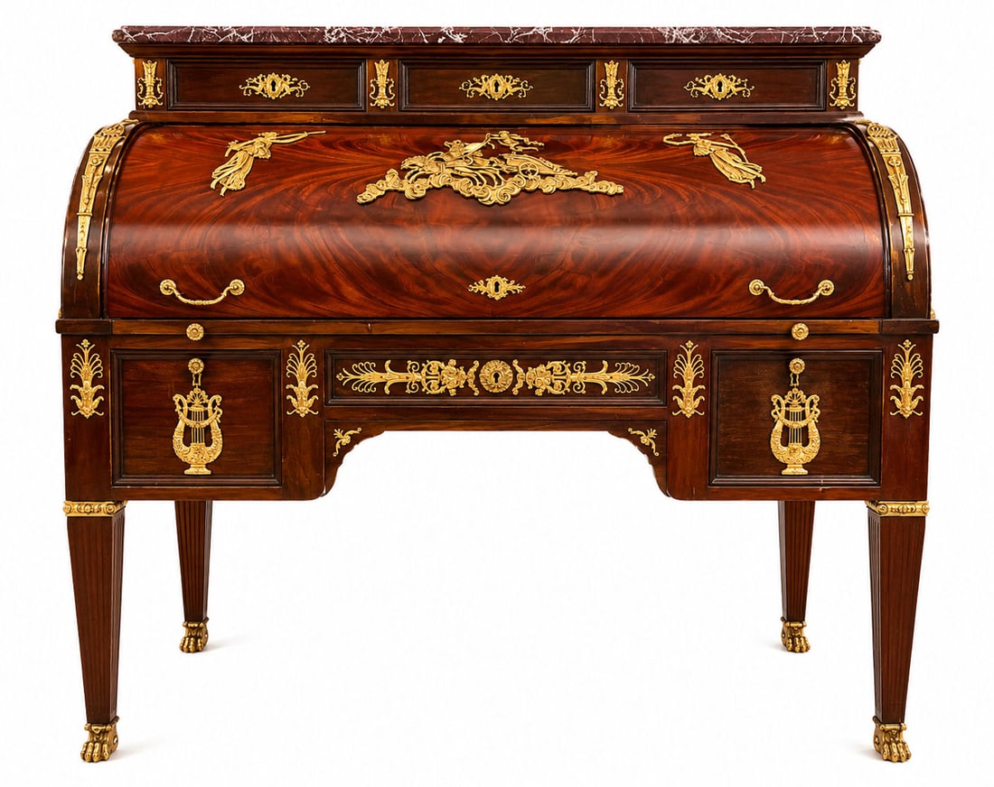 19th Century Empire Style Mahogany and Gilded Bronze Cylinder Desk (1 of 20)