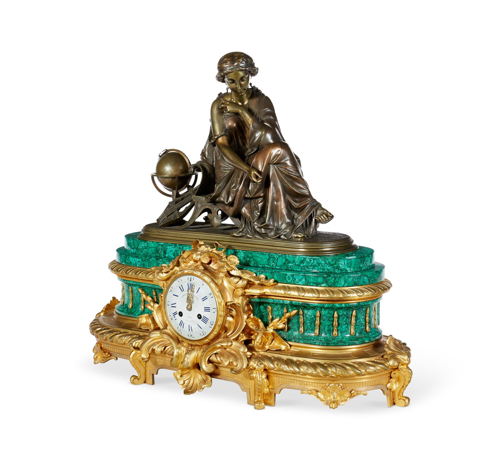 Napoleon III Ormolu Patinated - Bronze and Malachite Mantel Clock - 2