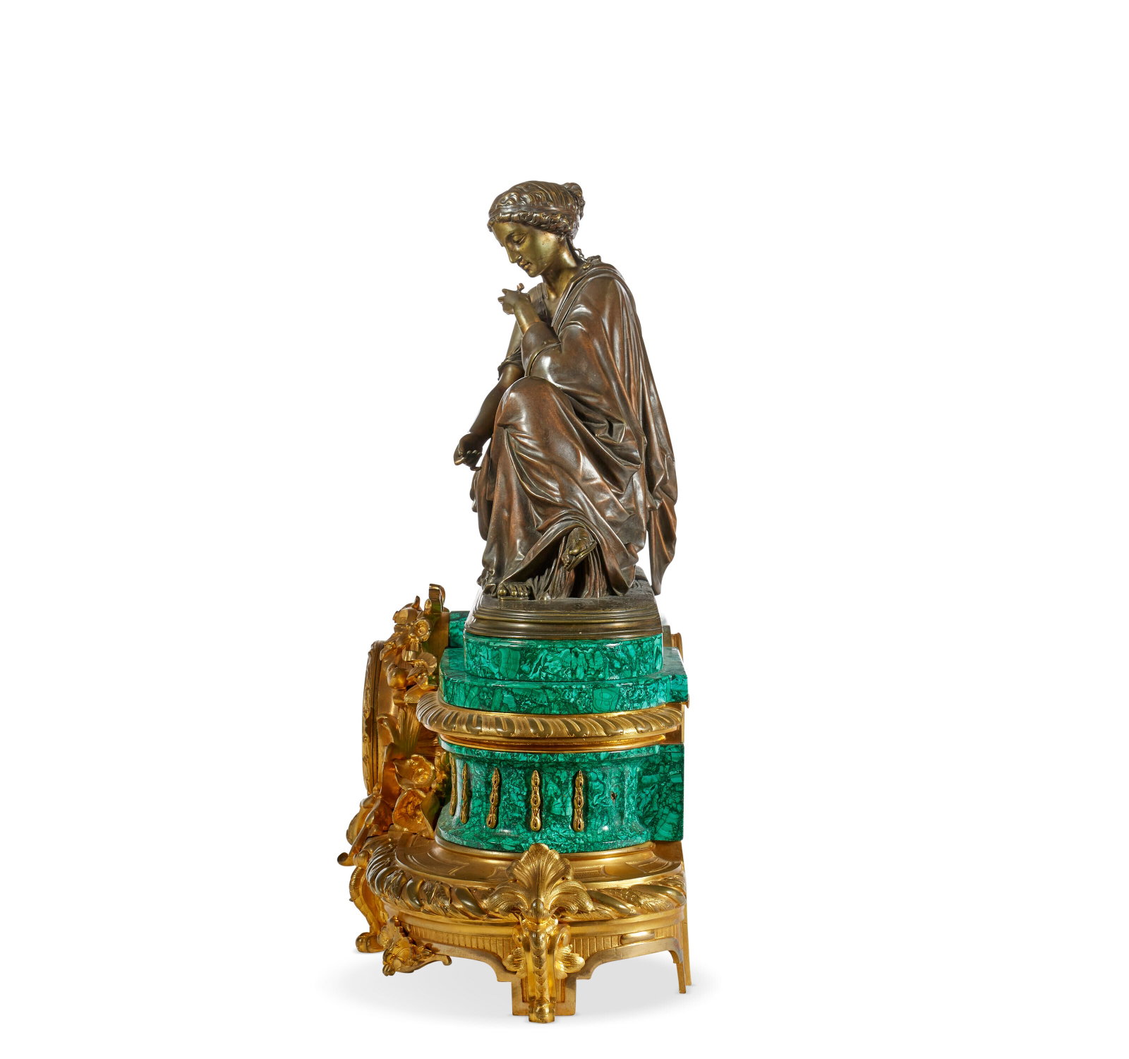Napoleon III Ormolu Patinated - Bronze and Malachite Mantel Clock - 3