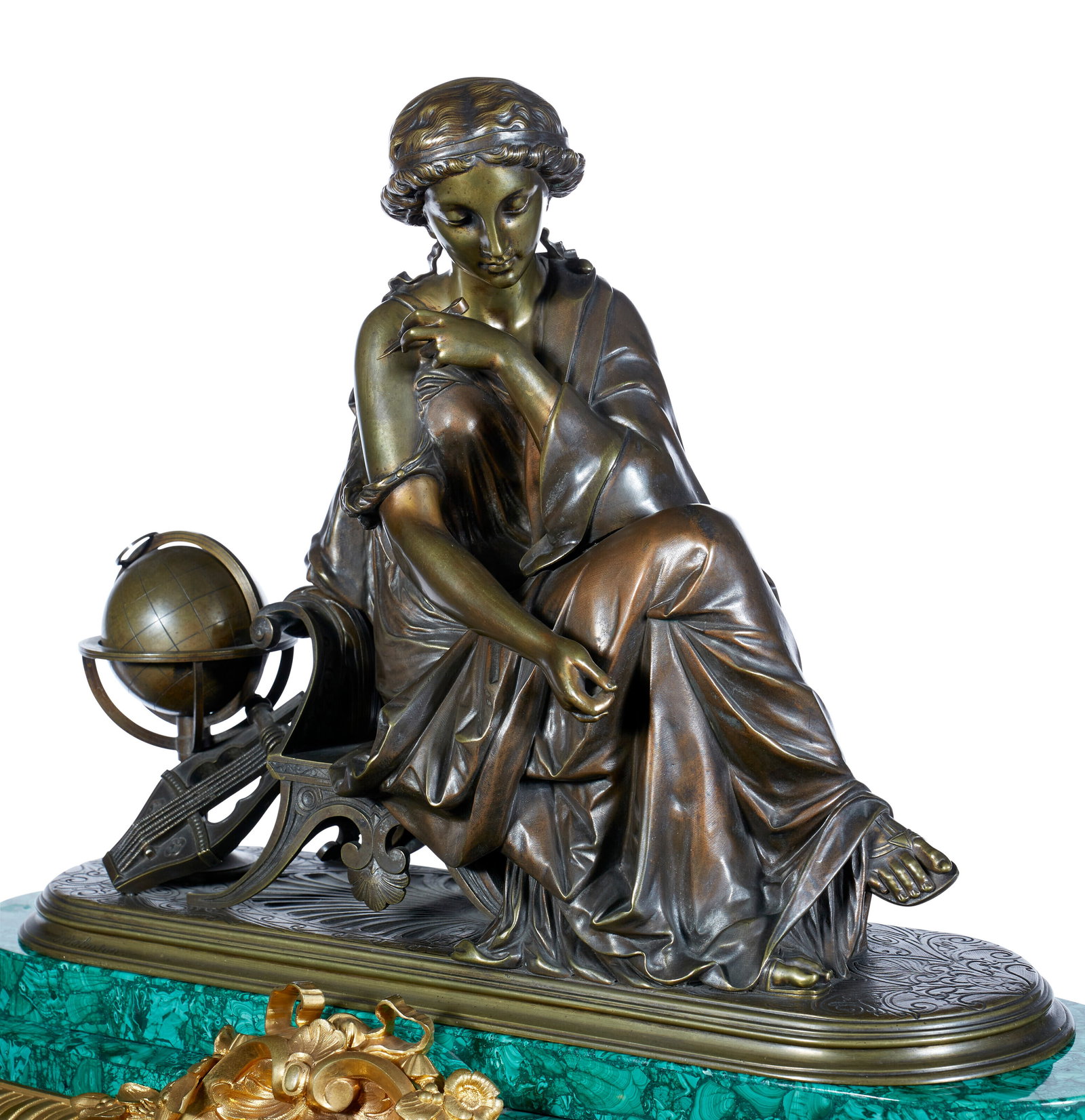 Napoleon III Ormolu Patinated - Bronze and Malachite Mantel Clock - 5