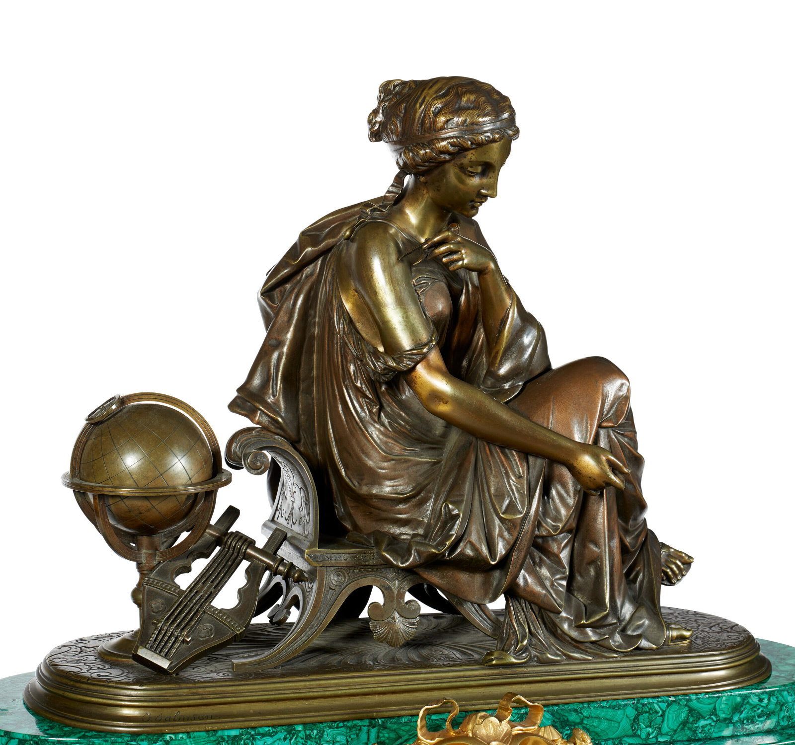 Napoleon III Ormolu Patinated - Bronze and Malachite Mantel Clock - 6
