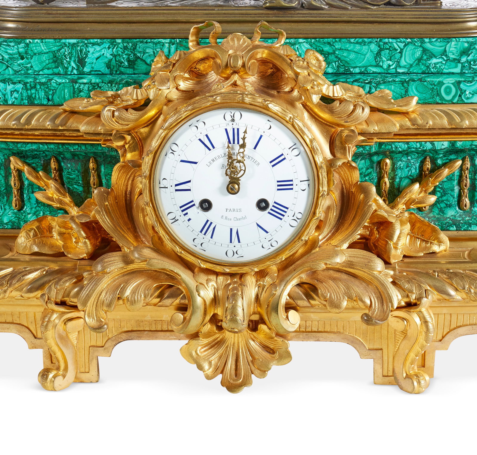 Napoleon III Ormolu Patinated - Bronze and Malachite Mantel Clock - 8