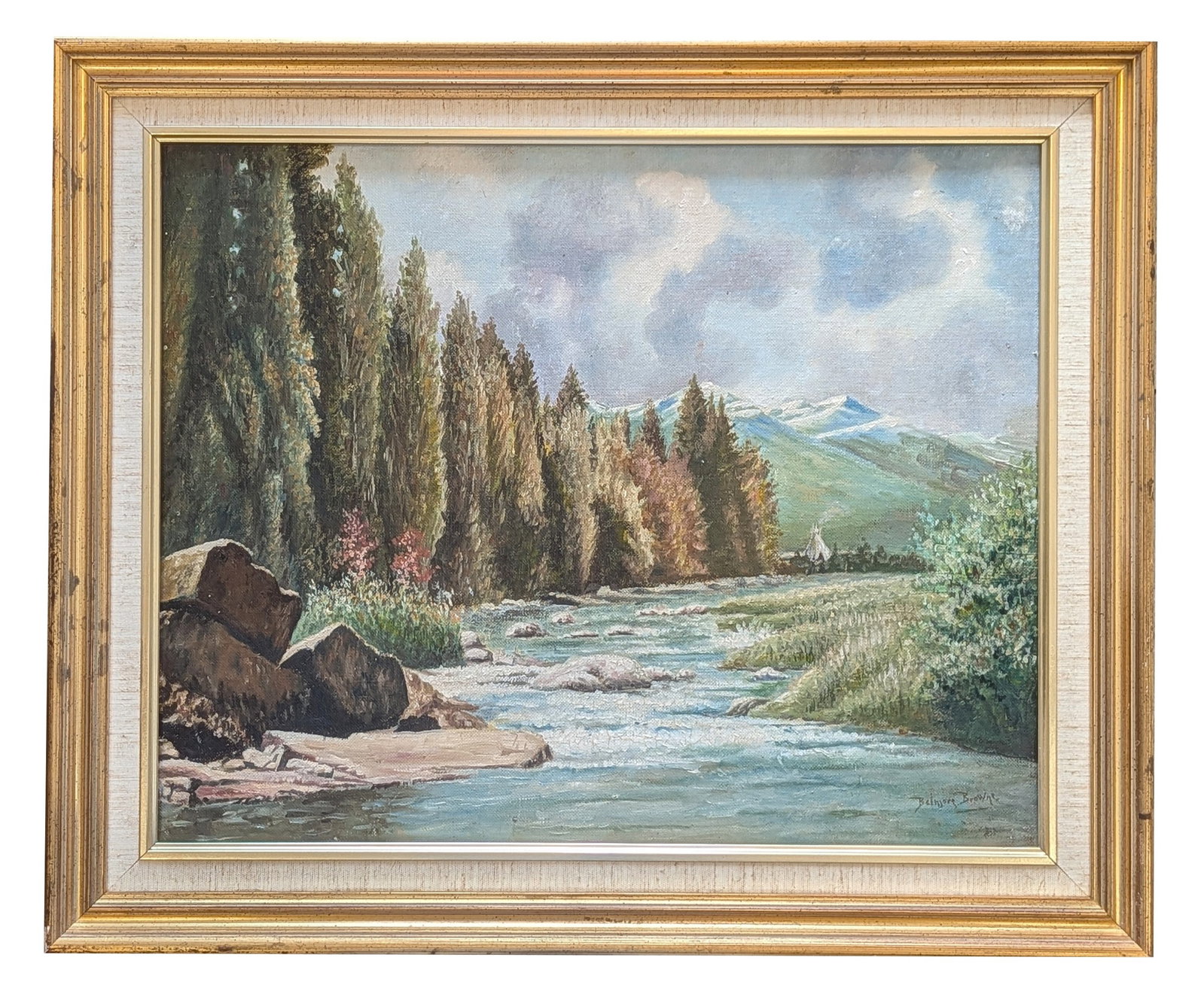 Belmore Browne ( 1880 - 1954 ) American: Belmore Browne ( 1880 - 1954 ) American Oil on Board Measure 15"in H x 19"in W and 20"in H x 24"in W x 1 1/4"in D framed Biography: Belmore Browne (1880?1954) was an American artist, naturalist, and m
