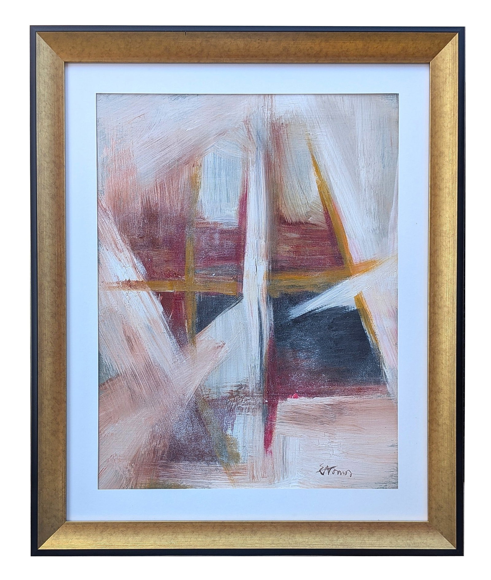 Theodoros S Stamos ( 1922 - 1997 ) American: Theodoros S Stamos ( 1922 - 1997 ) American Mixed Media on Paper Measure 23"in H x 17 1/4"in W and 30"in H x 24 3/4"in W x 2"in D framed Known for: Abstract expressionist painting, biomorph, geometric