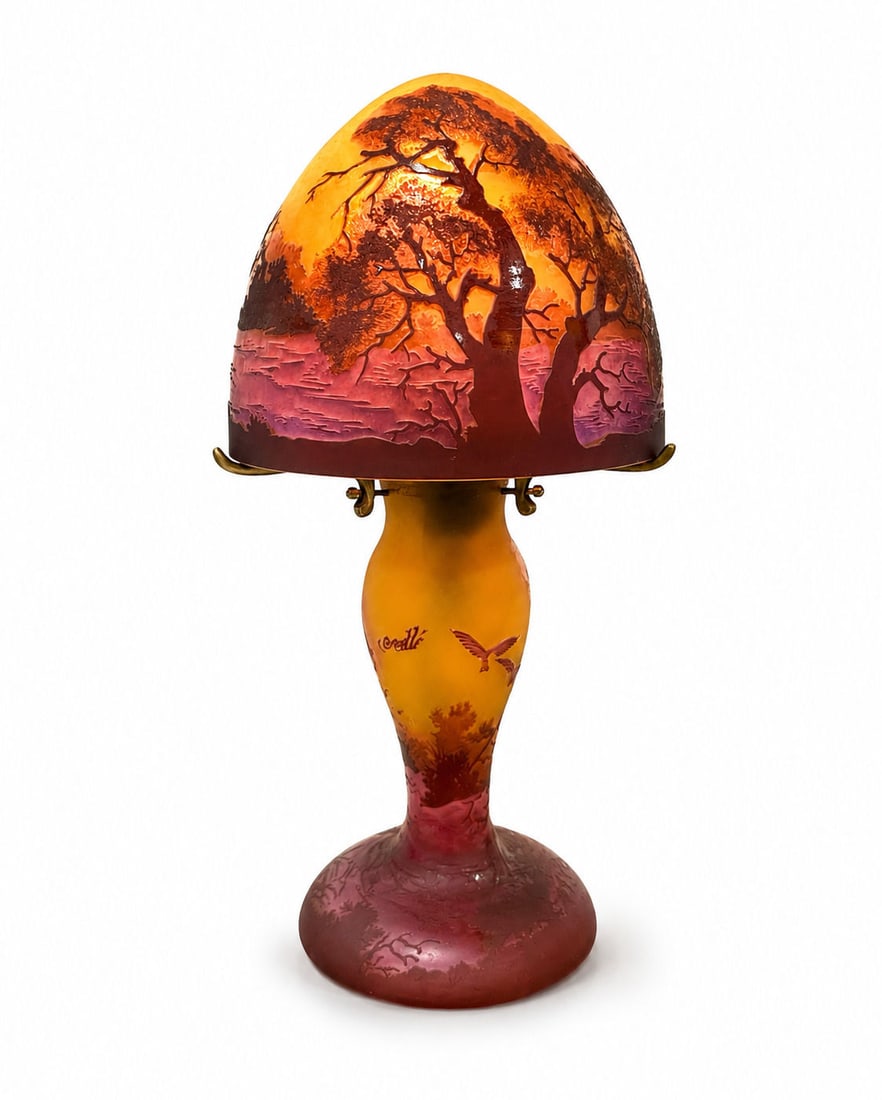 French Cameo Art Glass Lamp Galle Style with Silk Cable (1 of 6)