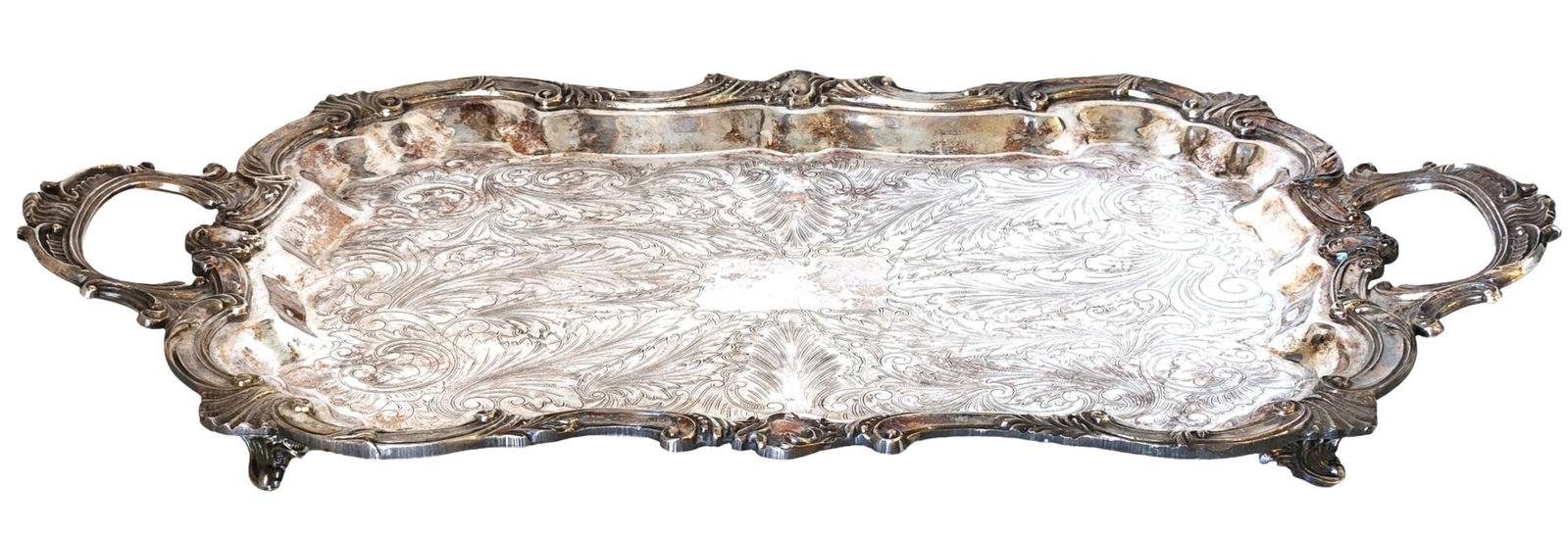 Vintage Silver-Plated Ornate Serving Tray with Handles (1 of 2)
