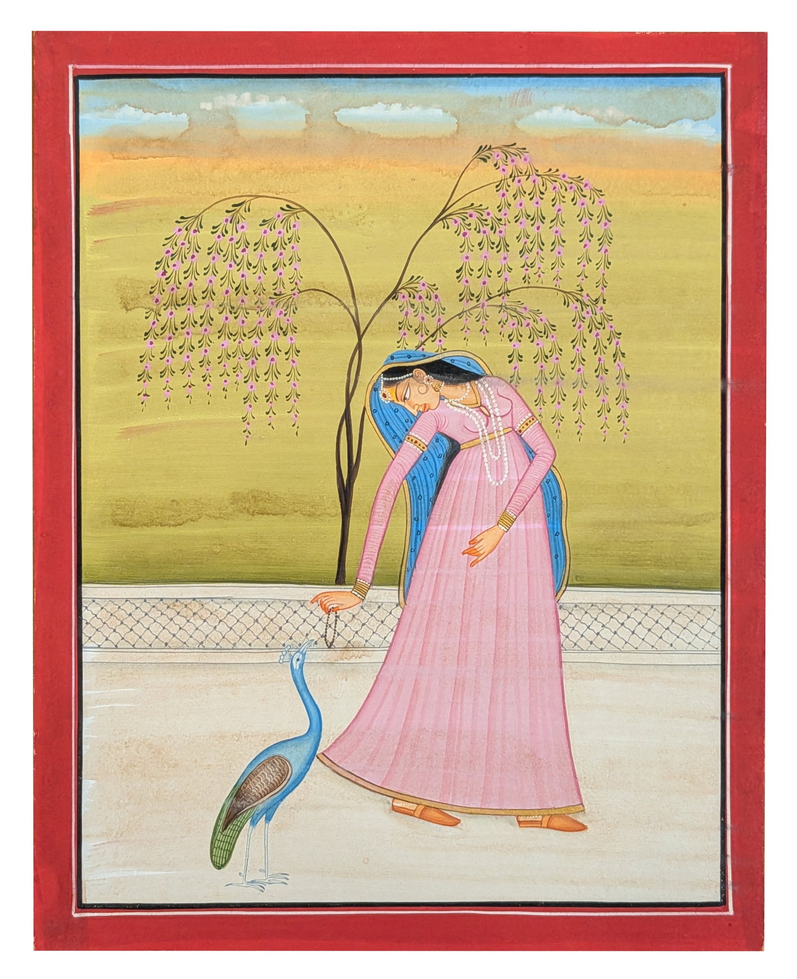 Indian Miniature Painting of a Noble Lady with Peacock (1 of 4)