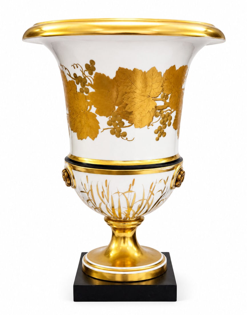 Empire Style Gilt Porcelain Campana Urn on Pedestal Base (1 of 3)