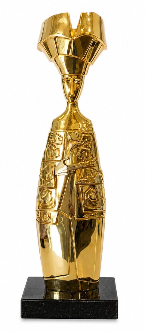 Cundo Bermudez "Flora La Recogedora de Suenos" Gold Plated Bronze Sculpture A7 Limited Edition (1 of 7)