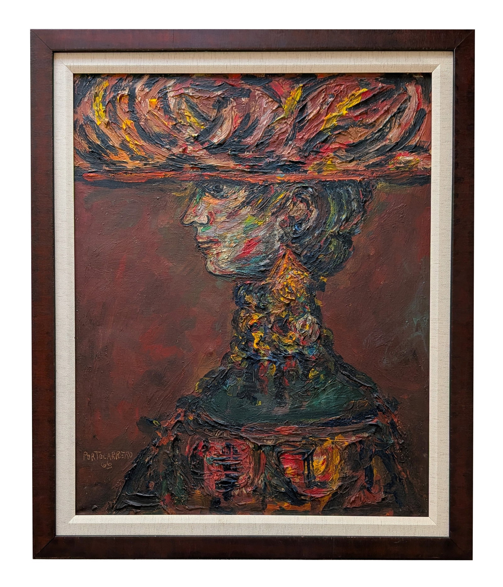 Certified Rene Portocarrero (1912 - 1985) Cuban: Certified Rene Portocarrero (1912 - 1985) Cuban Oil on Canvas Certified by Carlos M. Luis Measure 27"in H x 21"in W and 35"in H x 29 1/4"in W x 2"in D framed Known for: Figure painting, set design, bo