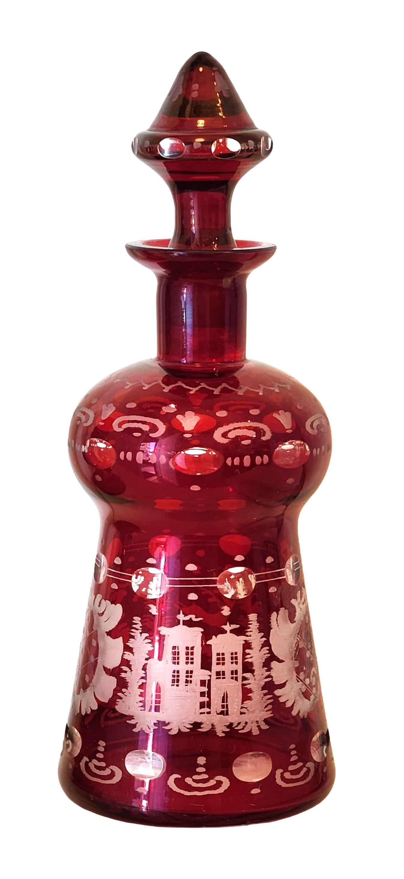 Bohemian Ruby Cut to Clear Glass Decanter with Stopper