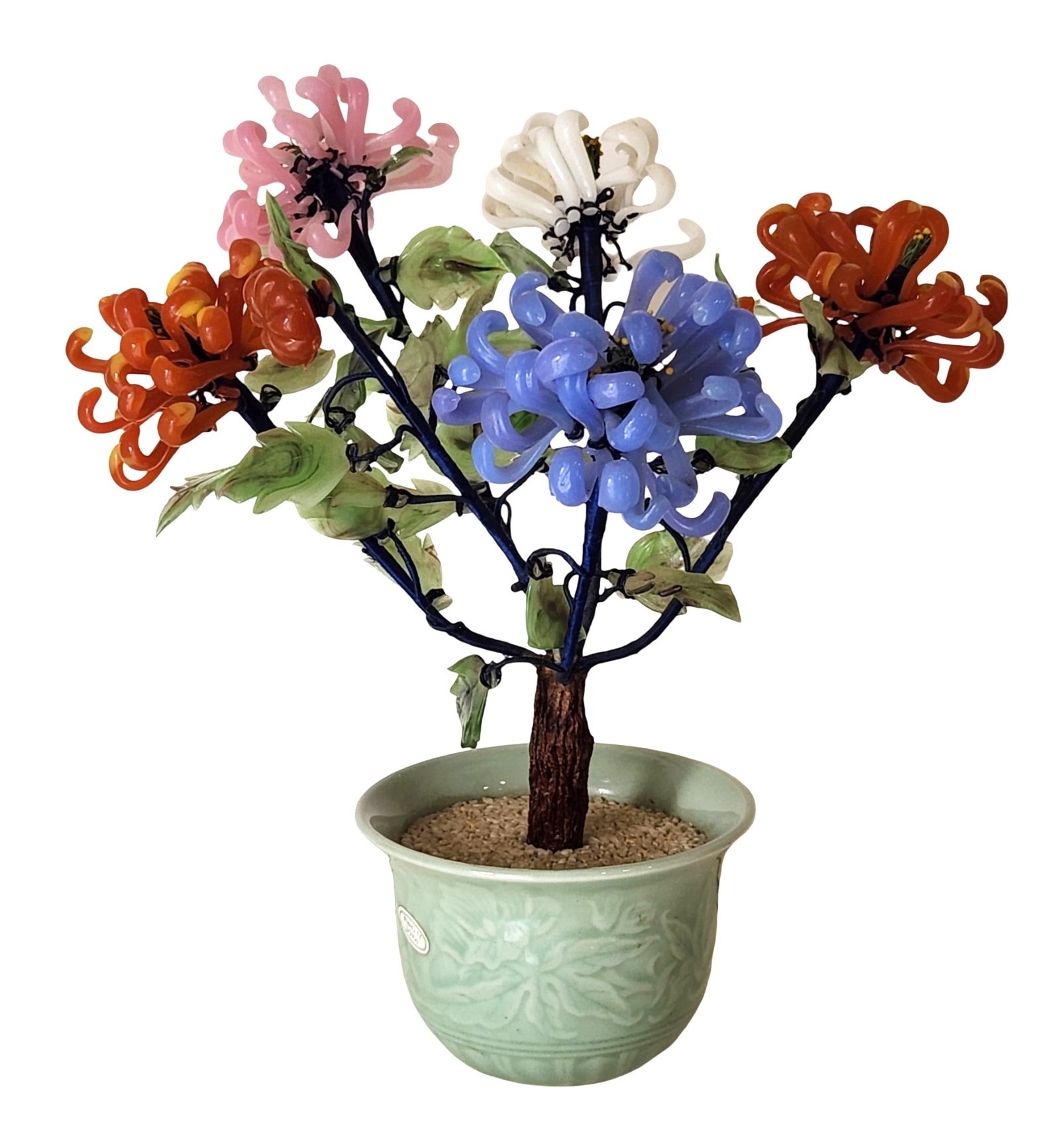 Chinese Glass Chrysanthemum Jewel Bonsai Flower Tree: Chinese Glass Chrysanthemum Jewel Bonsai Flower Tree Measure 12"in H x 10 3/4"in W x 9"in D