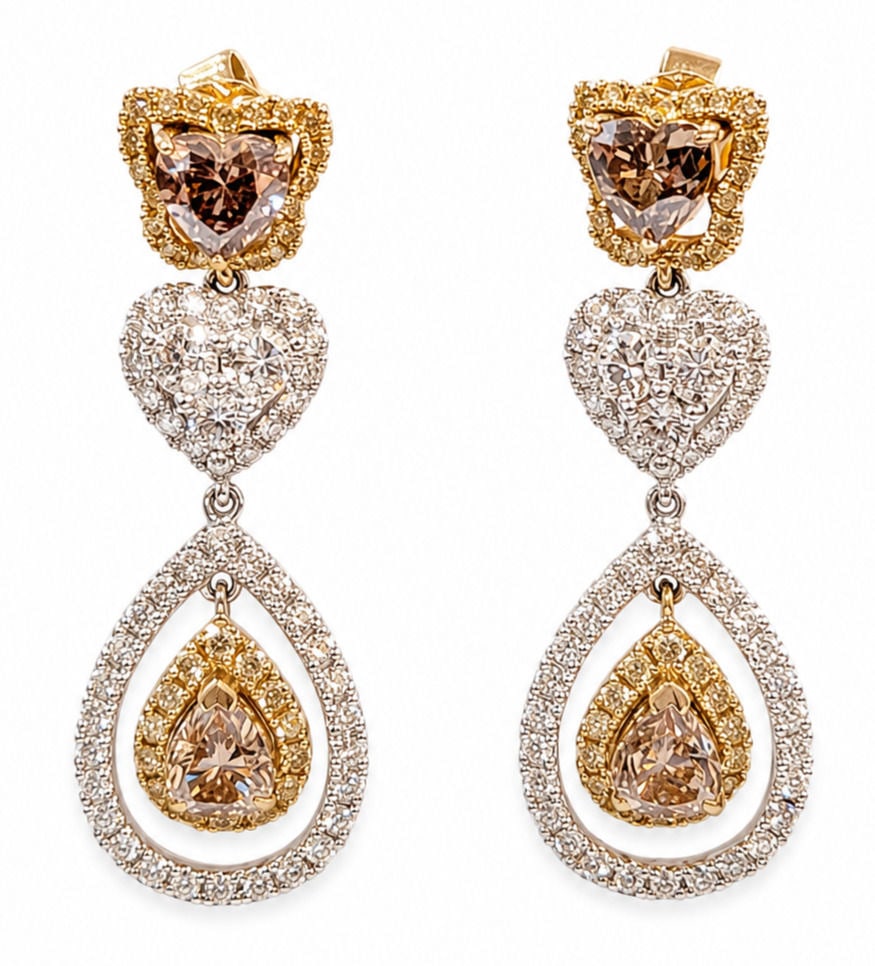 14K Two Tone Gold Fancy Colored Diamond Dangle Earrings (1 of 3)