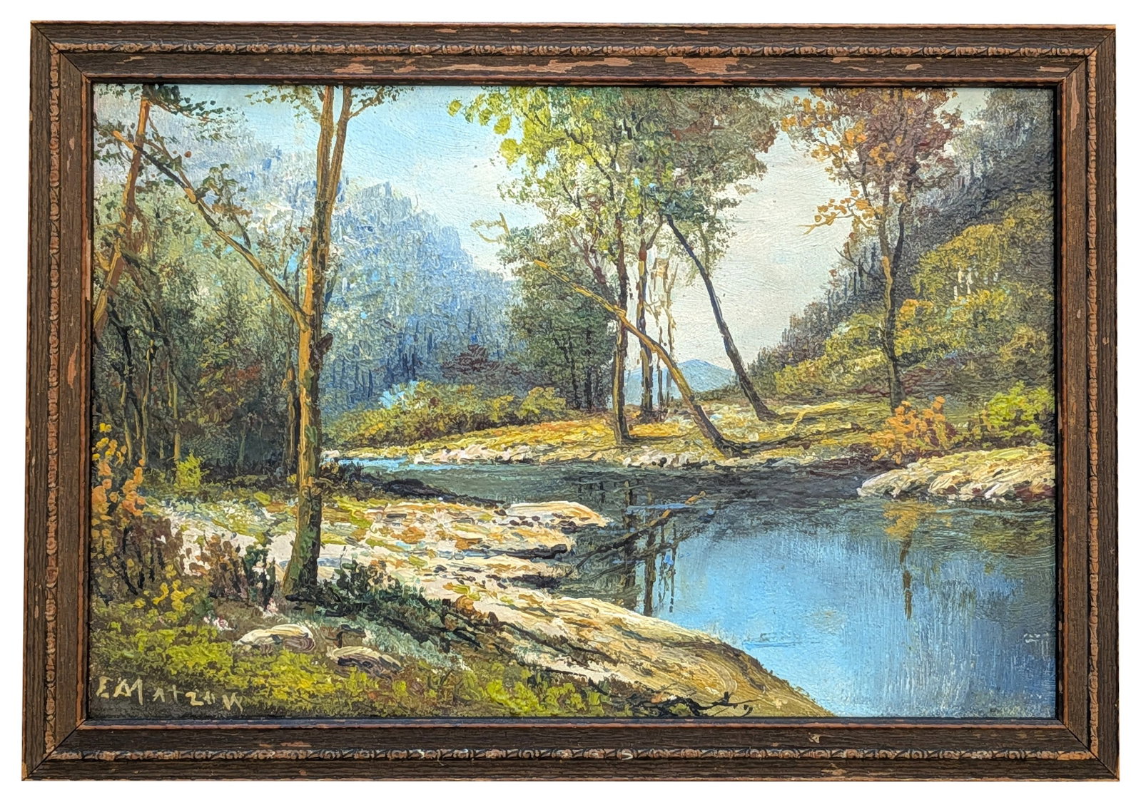 Frederick Matzow (1861 - 1938) American: Frederick Matzow (1861 - 1938) American Oil on Board Measure 7 3/4"in H x 11 3/4"in W and 9 1/4"in H x 13"in W framed Known for: Landscape, coastal view Biography: Born in Norway 1861; died in Meriden