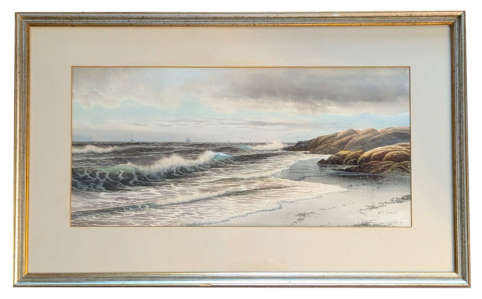 William Trost Richards (1833 - 1905) American: William Trost Richards (1833 - 1905) American Watercolor on Paper Measure 9 1/4"in H x 19 3/4"in W and 16"in H x 25 3/4"in W framed Biography: Richards rejected the romanticized and stylized approach 
