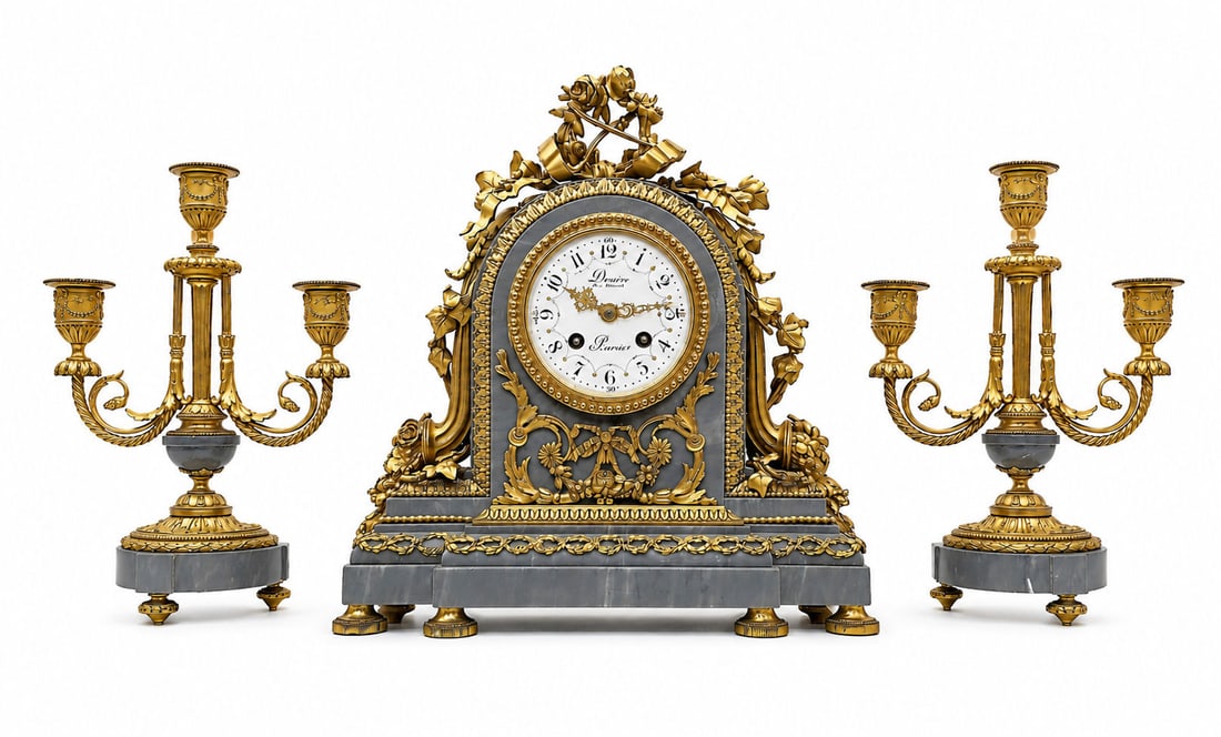 French Gilt Bronze and Blue Turquin Marble Clock (1 of 11)