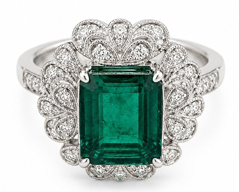 Otto Gottlieb Platinum 4.90 Carat GIA Emerald & Diamond Ring (1 of 6)