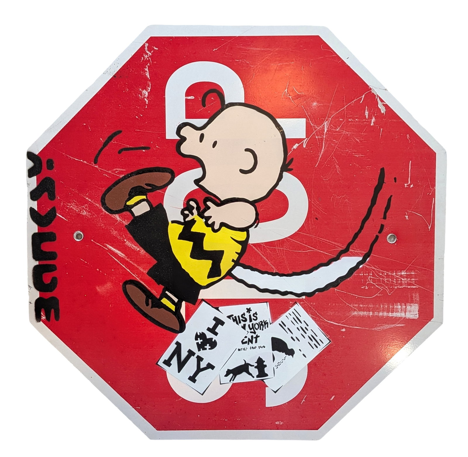Banksy (Born 1974) England: Banksy (Born 1974) England Title: Bad Boy Charlie Brown Spray Paint on Metal Measure 24"in H x 24"in W Known for: Graffiti art with political themes Biography: Banksy is a renowned British street arti