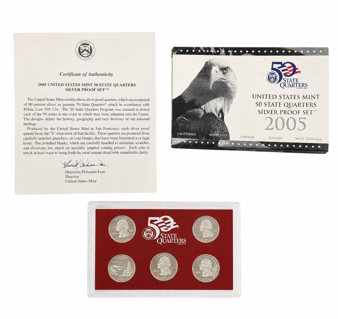 2005 United States Mint 50 State Quarters Silver Proof Set with COA & OGP (1 of 2)