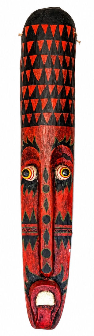 Hand-Carved African Tribal Wall Mask Red & Black Polychrome Wood Mask (1 of 5)