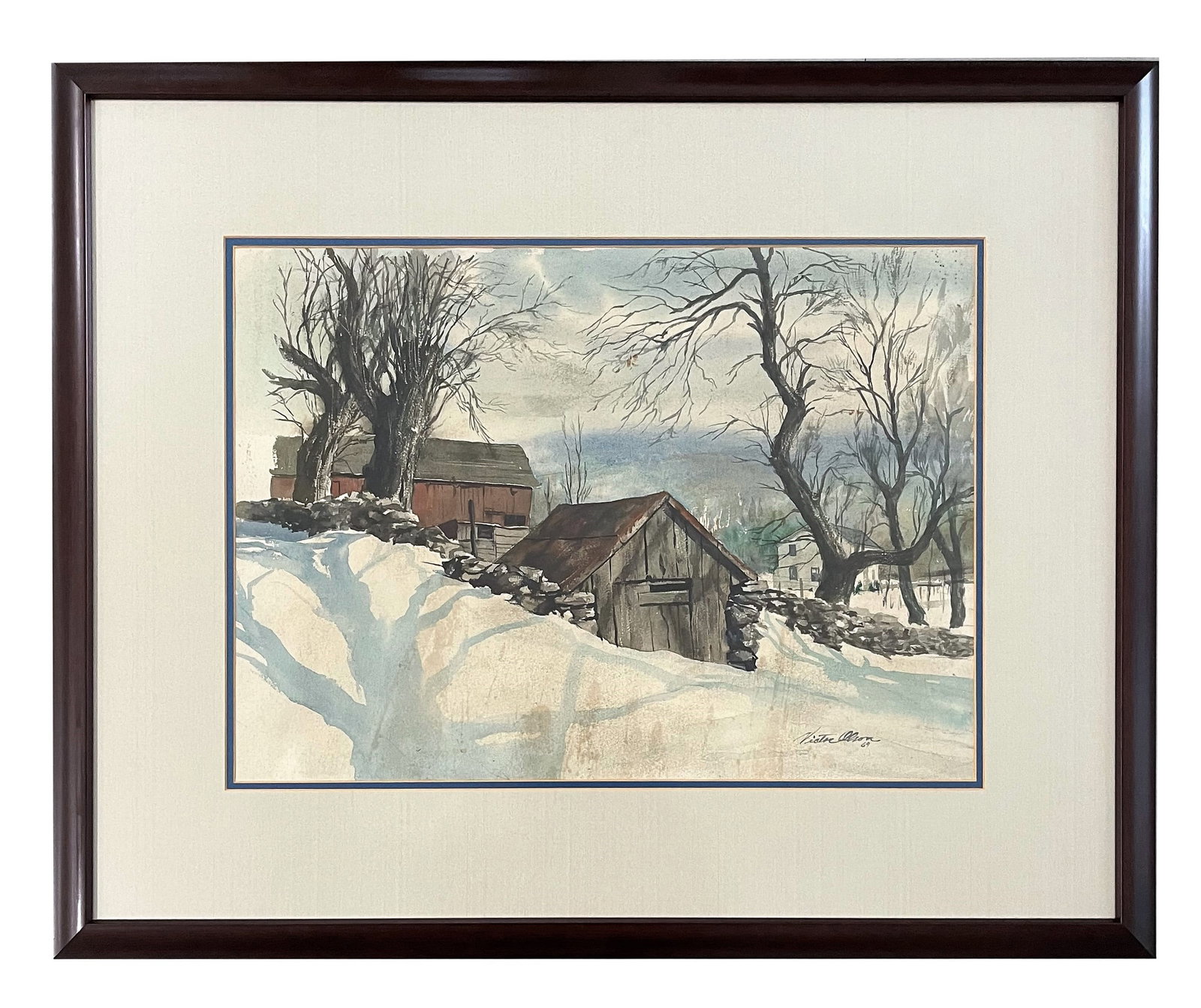 Victor Olson (1924 - 2007) American: Victor Olson (1924 - 2007) American Watercolor on Paper Measure 15 1/2"in H x 21 1/2"in W and 26"in H x 32"in W with frame Known for: Illustrations-magazine Biography: Victor Olson, of Fanton Meadows,