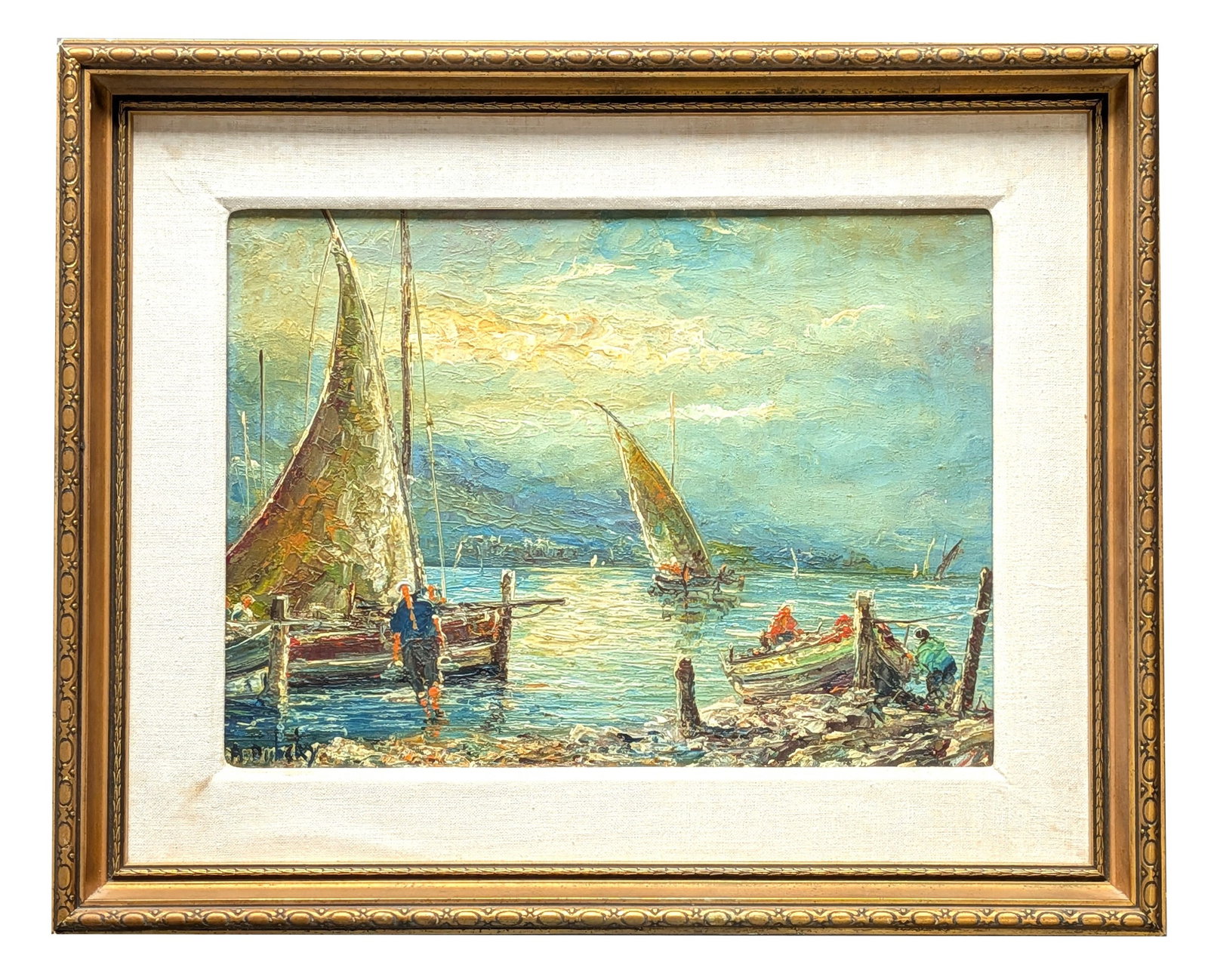 Anna Haupt Dubsky (1939 - 1985) Austria: Anna Haupt Dubsky (1939–1985) Austria Title: Marine Oil on Canvas Measure 10 3/4"in H x 14 1/2"in W and 16 3/4"in H x 20 3/4"in W x 1 3/4"in D framed Know for: (1939–1985) was an Austrian painter,