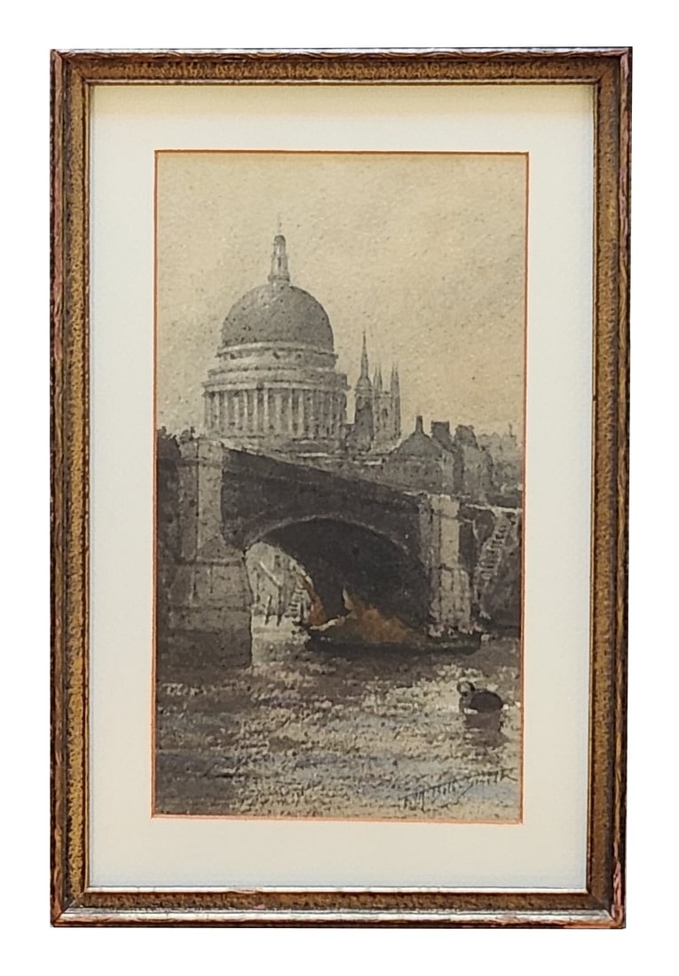 Frederic Marlett Bell-Smith (1846 - 1923) England: Frederic Marlett Bell-Smith (1846 - 1923) England Mixed Media on Paper Measure 9"in H x 5"in W and 11 3/4"in H x 7 3/4"in W with frame Known for: Town-landscape paintings, illustrations, photography, 