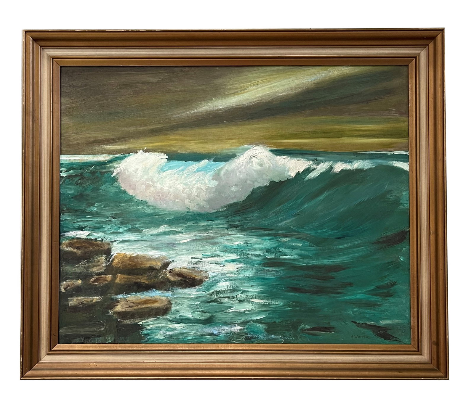 Andrew George Winter (1893 - 1958) Estonia: Andrew George Winter (1893 - 1958) Estonia Oil on Board Measure 24"in H x 30"in W and 28 3/4"in H x 34 3/4"in W with frame Known for: Marine, landscape and genre painting Biography: A colorful, advent