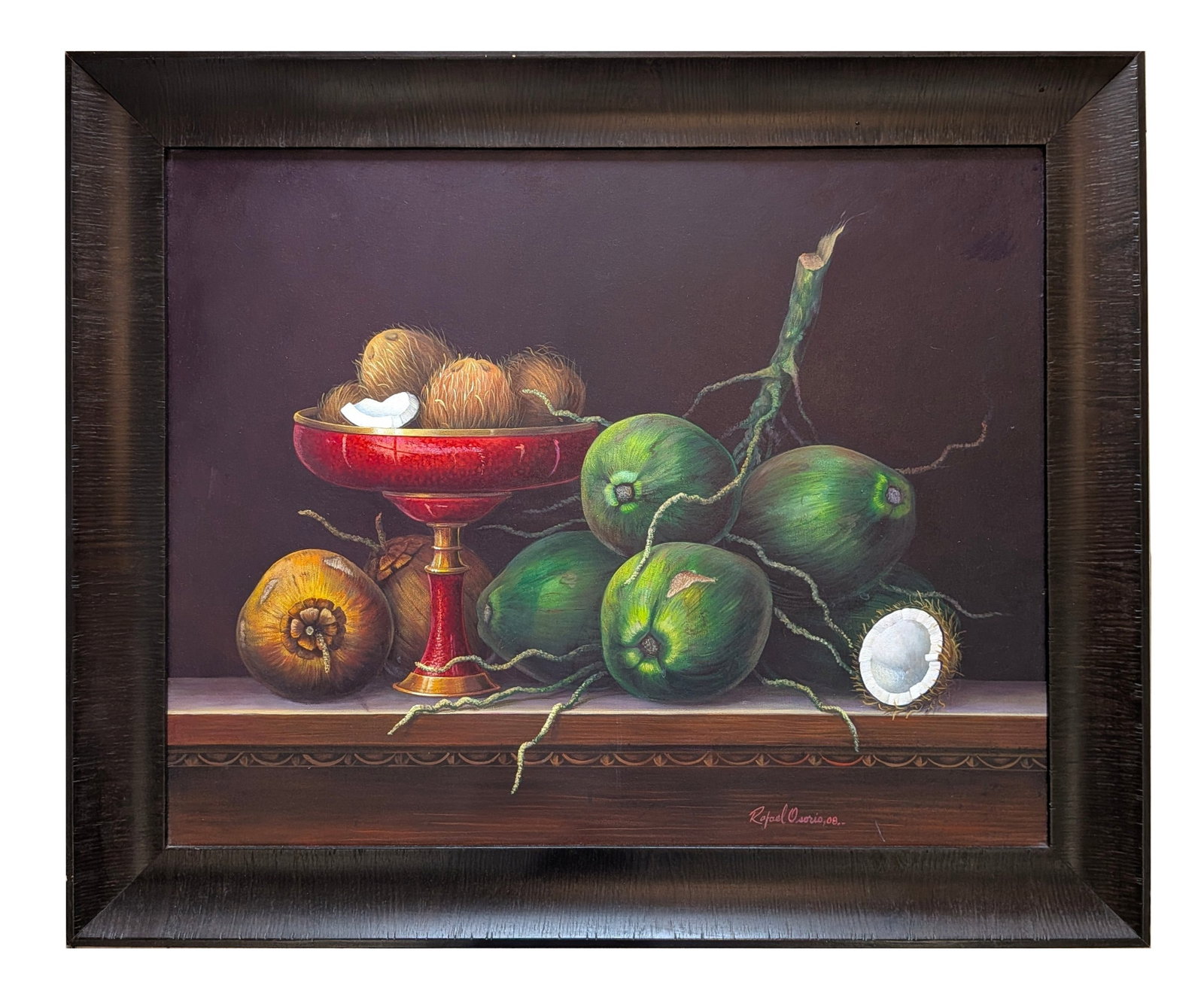 Rafael Osorio (20th Century) Dominican Republic: Rafael Osorio (20th Century) Dominican Republic Title: Cocos Acrylic on Canvas Measure 24"in H x 30"in W and 29 1/2"in H x 36"in W x 2"in D framed Biography: A Dominican visual artist and architect bo