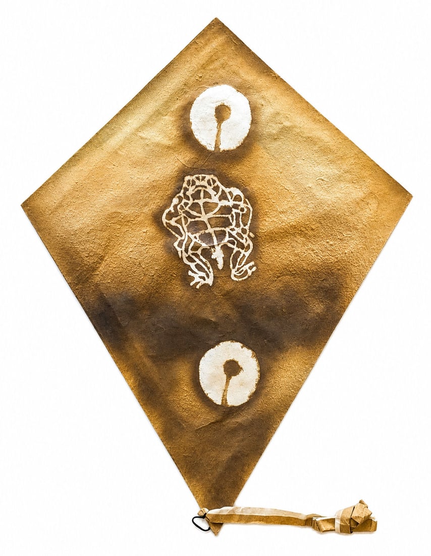 Francisco Benjamin Lopez Toledo ( 1940 - 2019 ) Mexico: Francisco Benjamin Lopez Toledo ( 1940 - 2019 ) Mexico Stencil in colors on handmade paper kite Measure 25 3/4"in H x 20"in W This diamond-shaped handmade paper kite created by Oaxacan artist Francisc