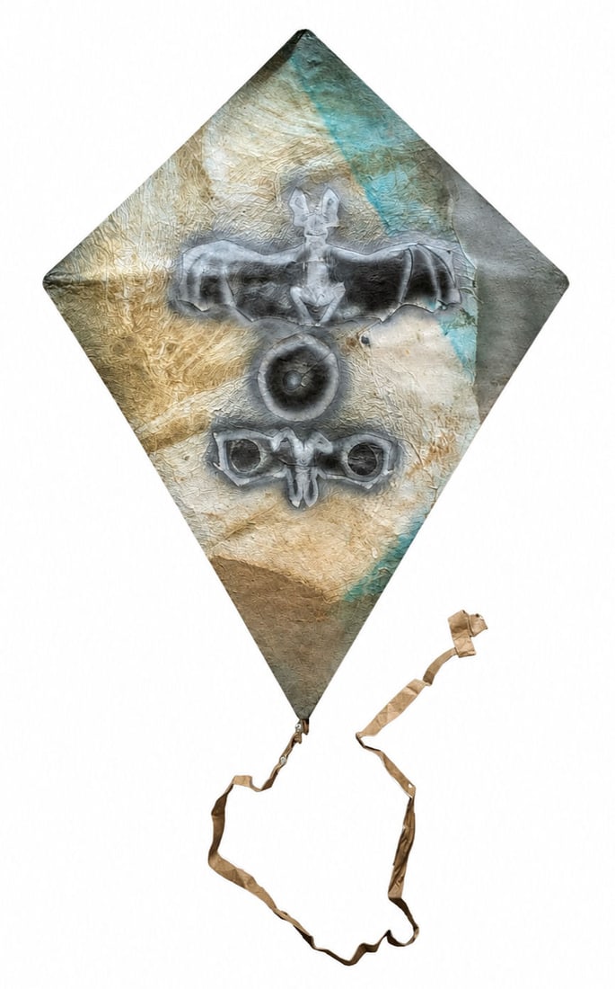 Francisco Benjamin Lopez Toledo ( 1940 - 2019 ) Mexico: Francisco Benjamin Lopez Toledo ( 1940 - 2019 ) Mexico Stencil in colors on handmade paper kite Measure 26"in H x 20"in W This original diamond-shaped handmade paper kite by renowned Oaxacan artist Fr